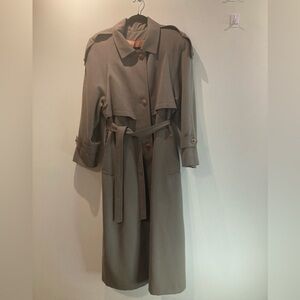 ANNA COLLECTION COATS Sz M Long Line Epaulettes 100% Wool Trench  Rain Coat